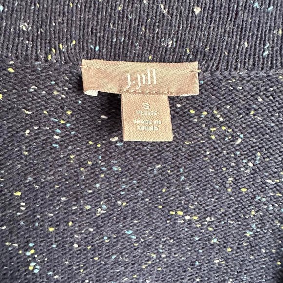 J.JILL Navy Blue Speckled Cotton‎ Angora Blend Ladies Minimalist Cardigan, PS - Picture 3 of 6